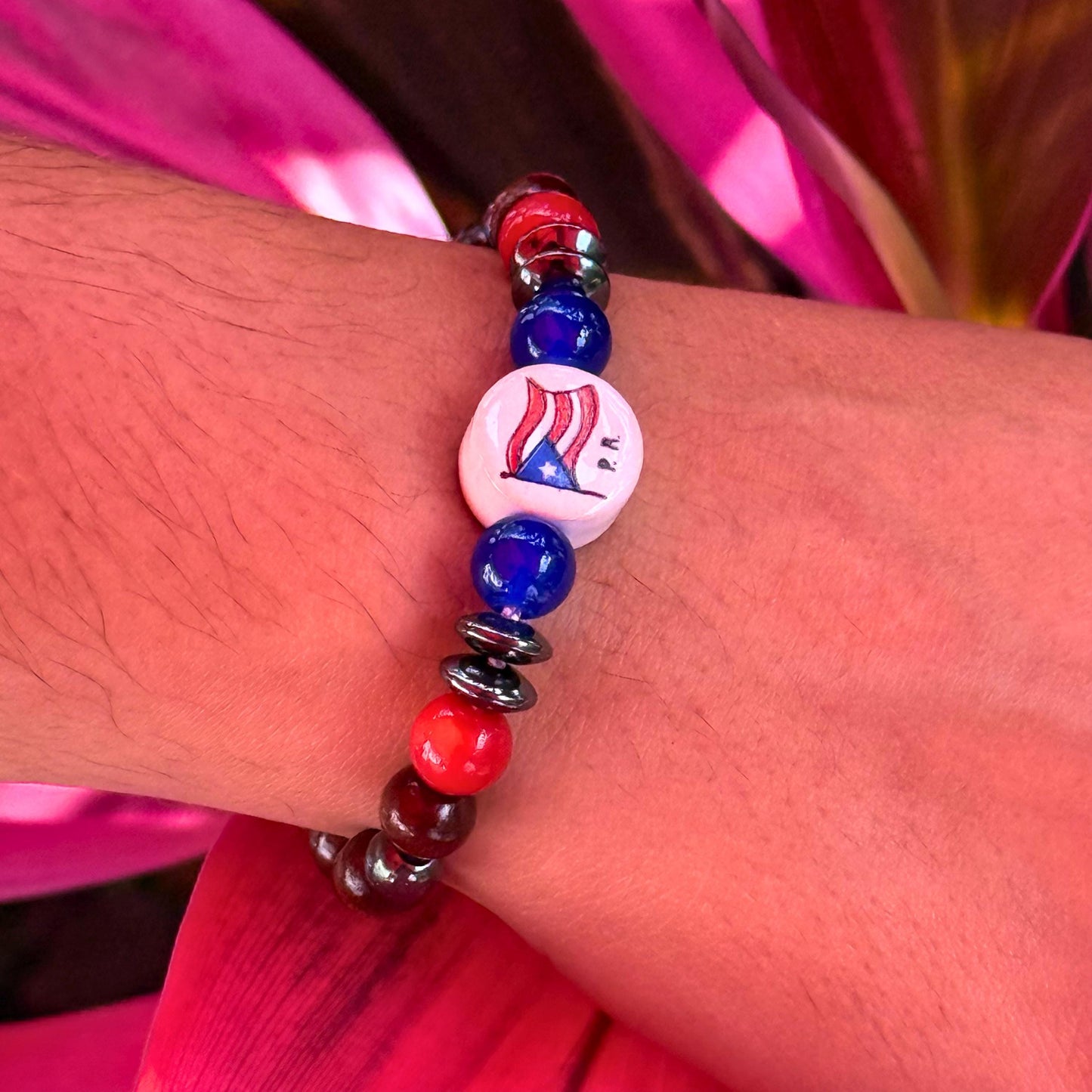 Flags Beaded Bracelet | Dominican Republic | Haiti | Puerto Rico | Mexico | Adjustable | Water Resistant | Various Colors