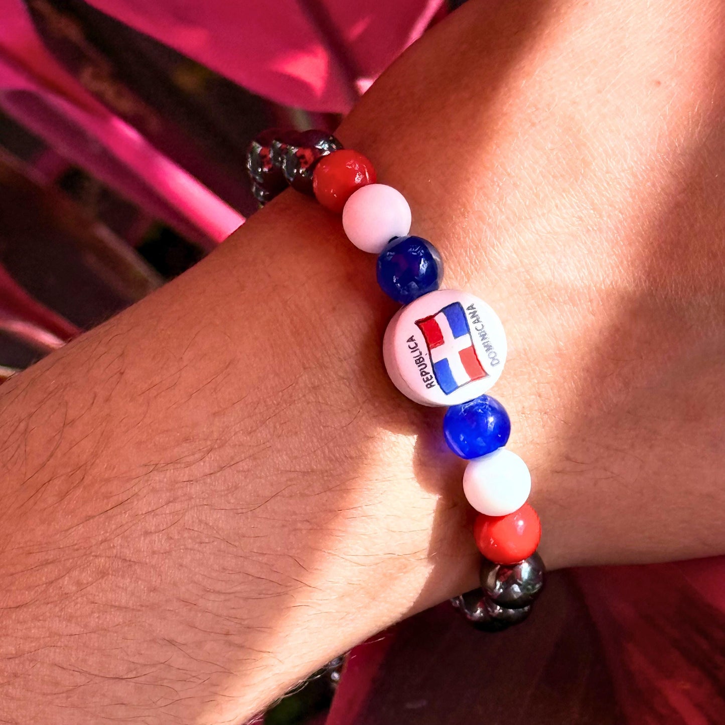 Flags Beaded Bracelet | Dominican Republic | Haiti | Puerto Rico | Mexico | Adjustable | Water Resistant | Various Colors