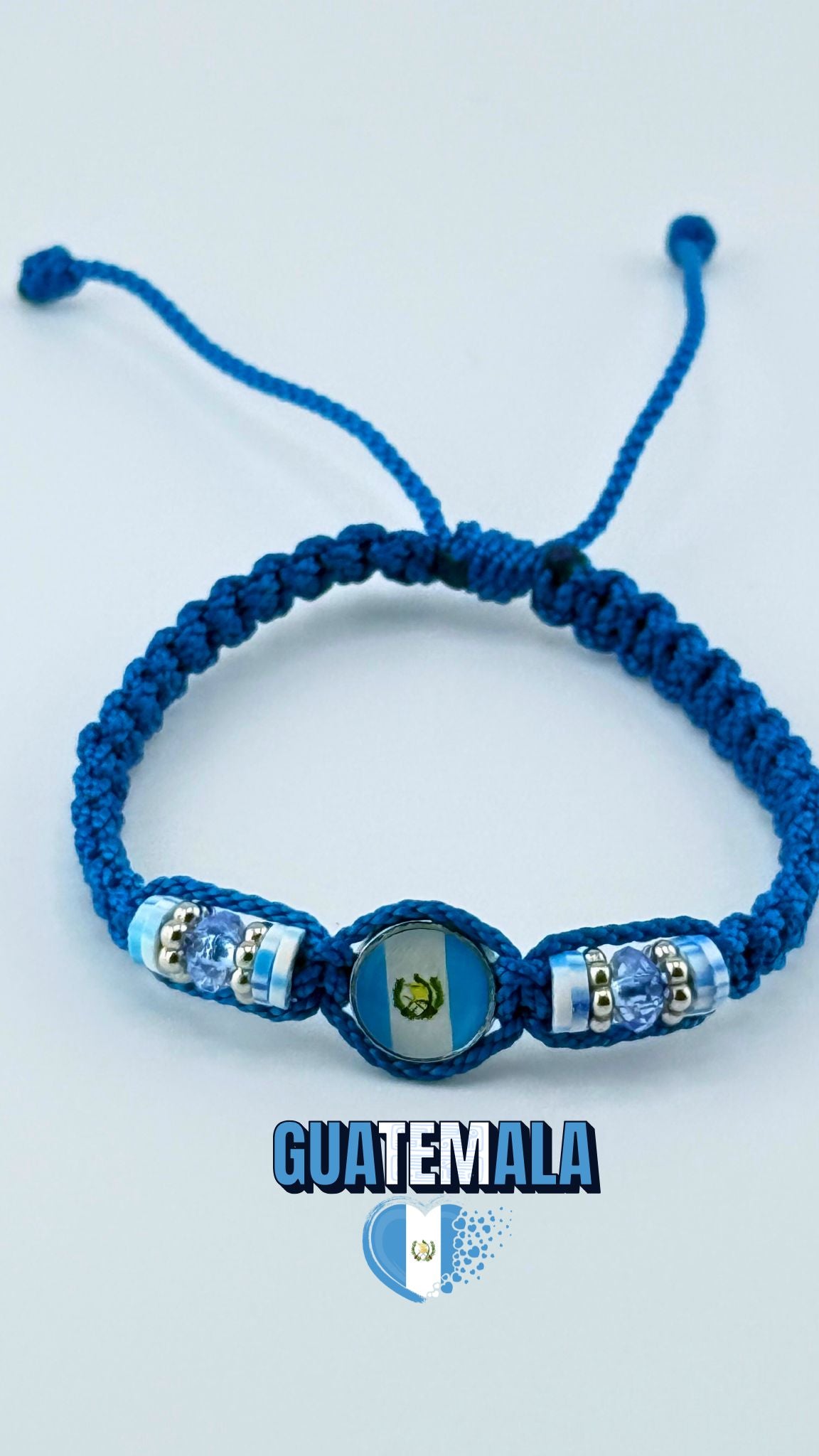 Guatemala Flag Bracelet | Adjustable Macramé Thread | Handmade | Guatemalan Beads Cultural Pride | Jewelry for Daily Wear | Brazalete