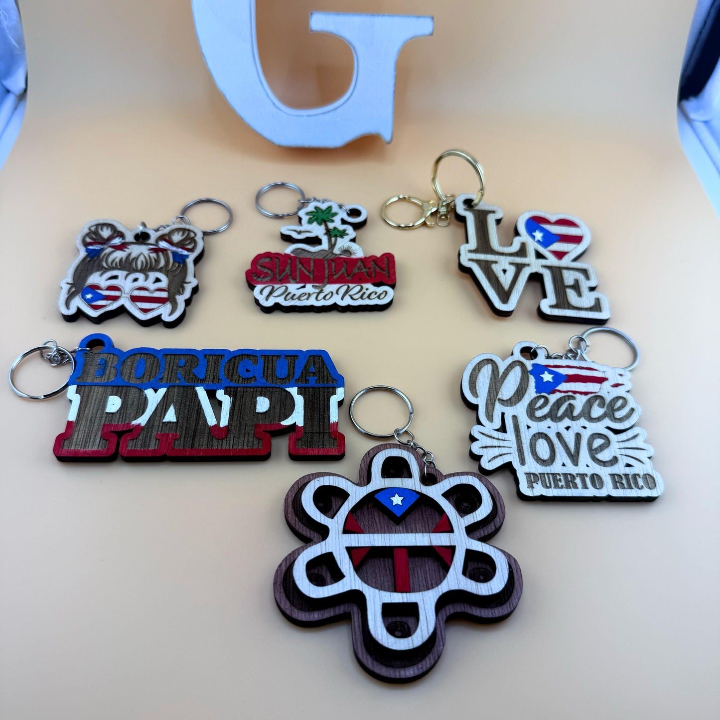 Puerto Rican Keychains | Laser Engraved | Hand Painted | Puerto Rico Flag | Boricua | Coqui | Wooden Souvenir | Cultural Gift | Handcrafted