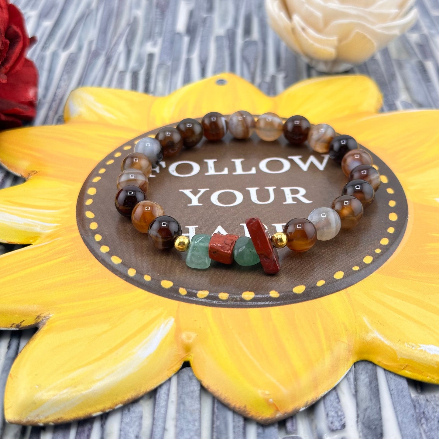 Brown Agate and Amethyst Bracelet