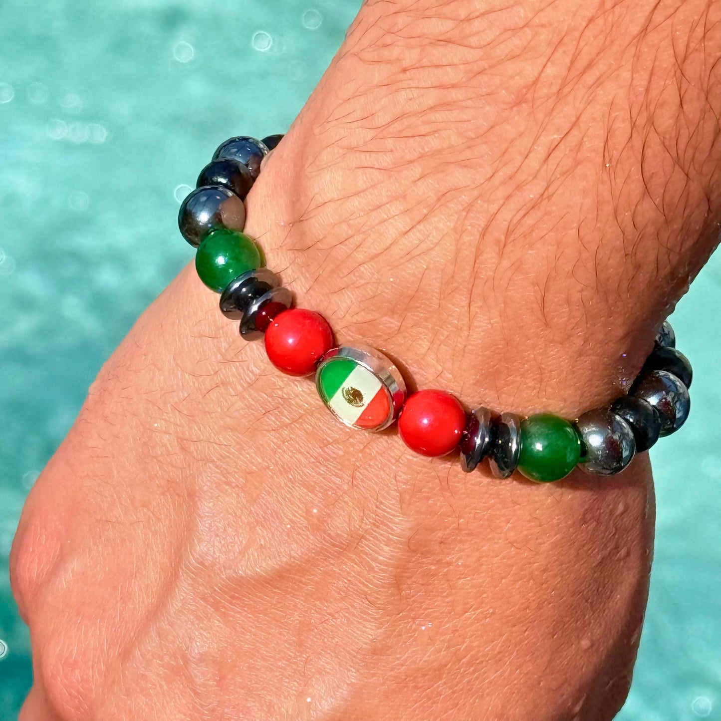 Flags Beaded Bracelet | Dominican Republic | Haiti | Puerto Rico | Mexico | Adjustable | Water Resistant | Various Colors