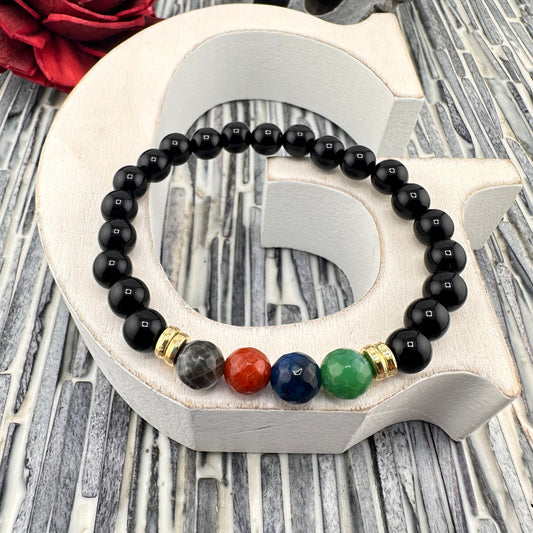 Chakras and Black stones Bracelet