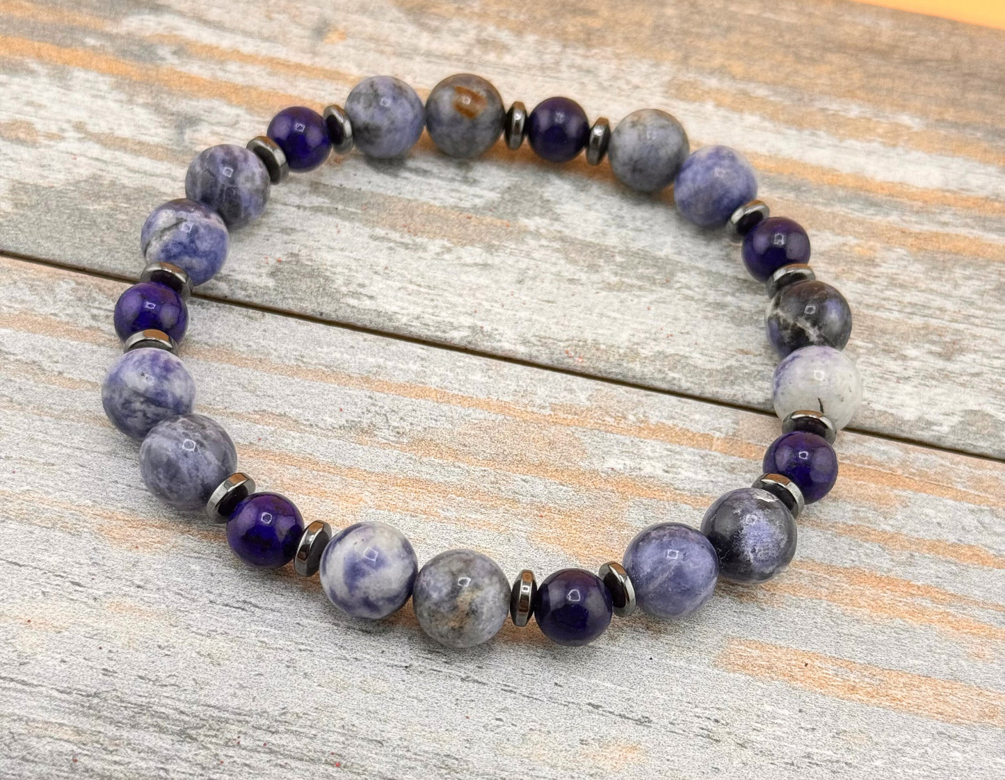 Lapis Lazuli With Hematite Bracelet (healing properties such as promoting inner peace, self-awareness, and harmony)
