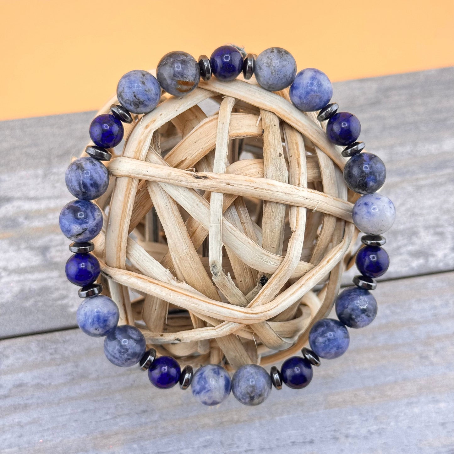 Lapis Lazuli With Hematite Bracelet (healing properties such as promoting inner peace, self-awareness, and harmony)