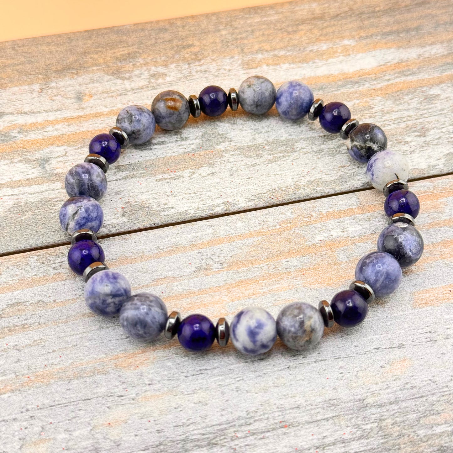 Lapis Lazuli With Hematite Bracelet (healing properties such as promoting inner peace, self-awareness, and harmony)